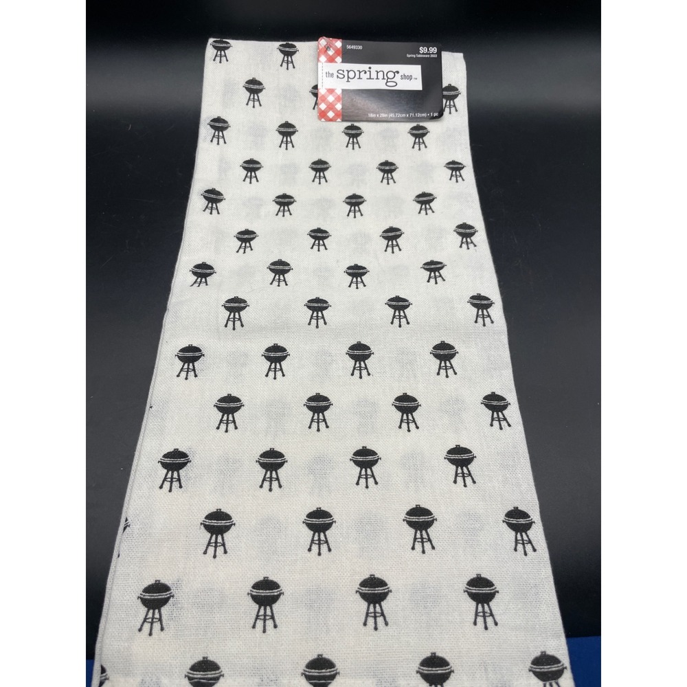 The Spring Shop Charcoal Grill Kitchen Towel White Black BBQ Tea Towel 18x28 NEW